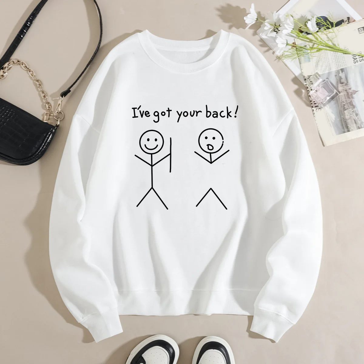 معطف نسائي فضفاض برقبة دائرية وأكمام طويلة من الكشمير - مقاس كبير على الطراز الأوروبي والأمريكي مع سويت شيرت رجالي مطابق