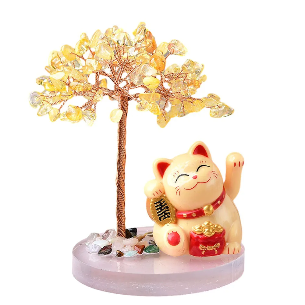 Cat Base Cute Fortune Cat Multicolor Natural Pink Purple Shake Hands 13*8cm Cat Base Crushed Stone None Brand New