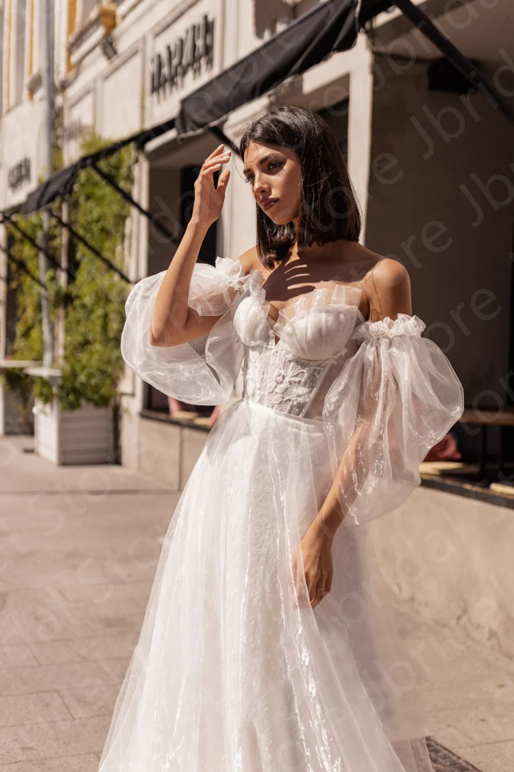 Vestido de novia de encaje blanco con escote Corazón, manga desmontable, hombros descubiertos, novedad, 2023