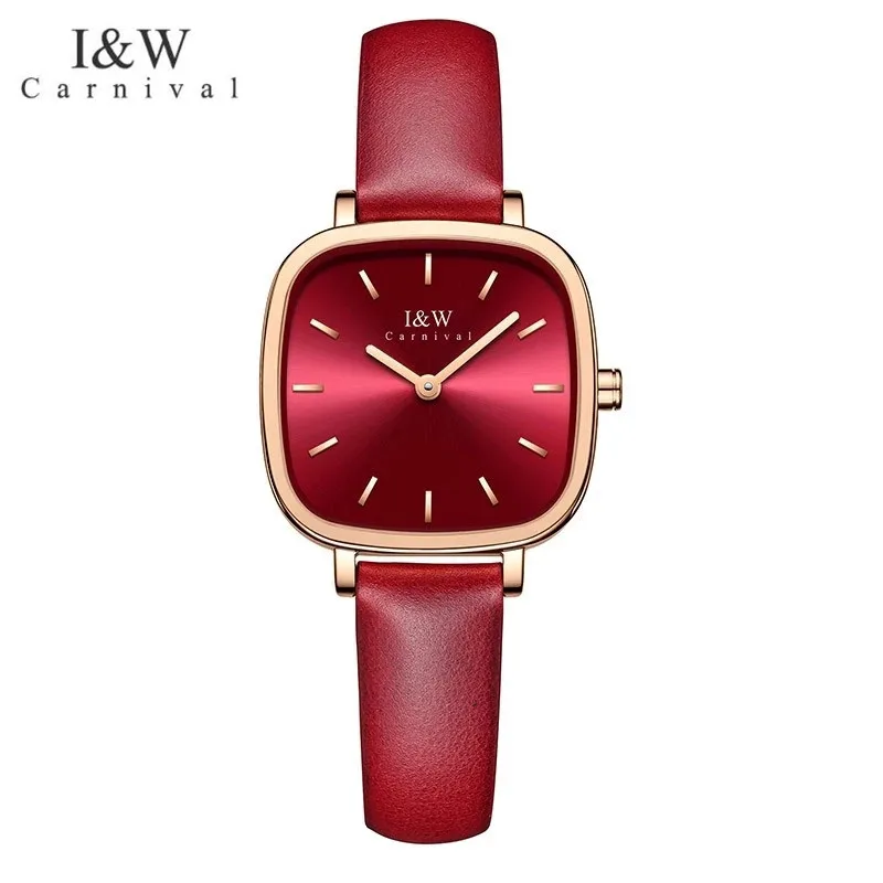 Switzerland I&W Carnival Luxury Brand Japan Quartz Women's Watches 6 MM Ultra-thin Case Sapphire Waterproof Square Clock 1005L