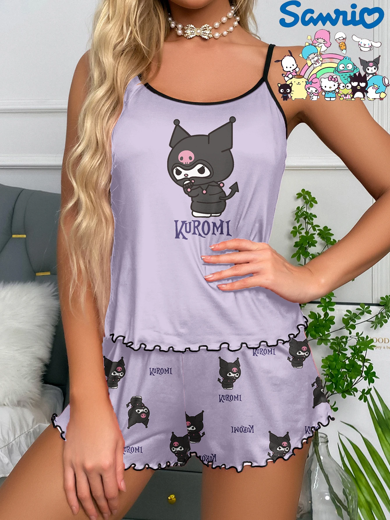 مجموعة ملابس منزلية من Summeromie بحمالات علوية كارتونية لطيفة غير رسمية