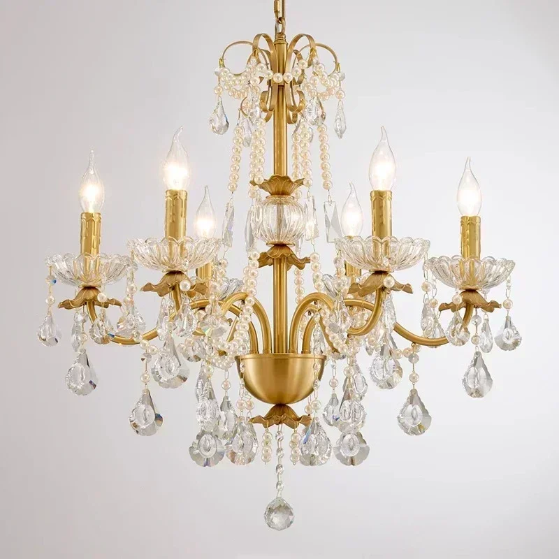 

Modern Gold Luxurious Brass Crystal Chandelier Villa Living Dining Table Bedroom Room Candle Lights Lustre Decor Pendant Lamps