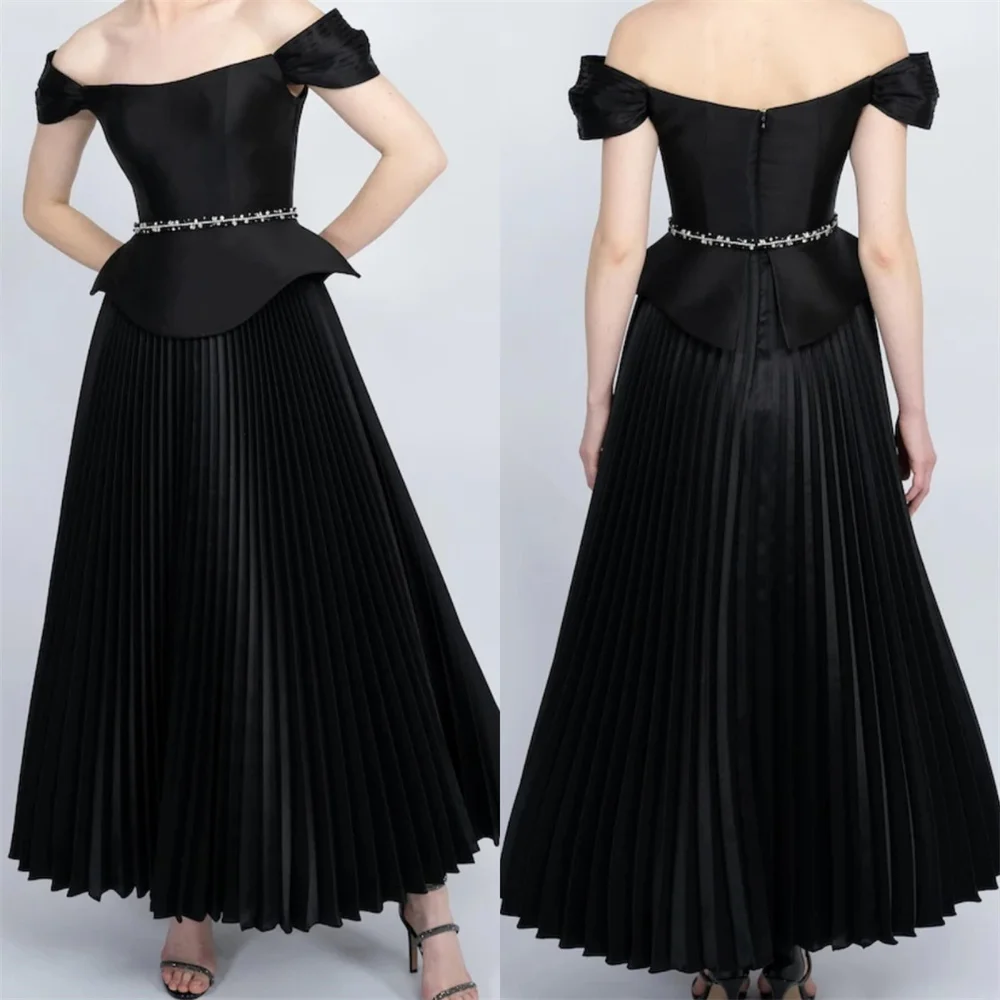 ที่กําหนดเองพรหมชุดอย่างเป็นทางการ Dearin Off-the-shoulder A-Line ข้อเท้าความยาวกระโปรง Draped เปิดด้านหลังริบบิ้น Bespoke โอกาสชุด