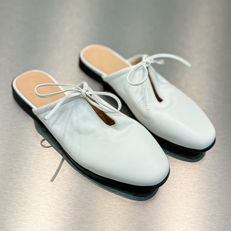 BOLOLIA High Quality Flat Mules Outdoor Casual Genuine Leather Slides Solid Color Fashion Slip On Ladies Slippers