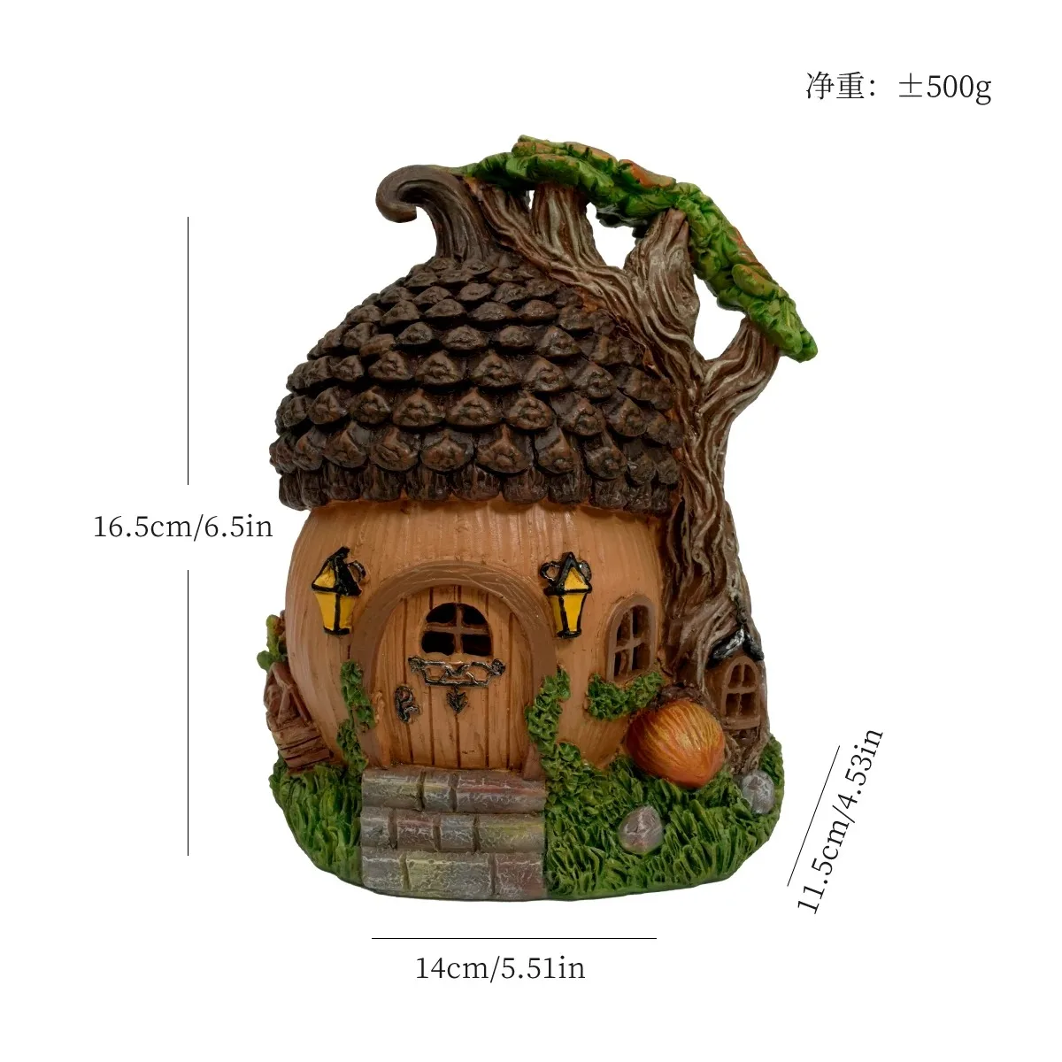 Solar Fairy Garden House with LED Lights Resin Acorn Gnomes Cottage Statue Outdoor Waterproof Lawn Yard Patio Fairy Garden Decor