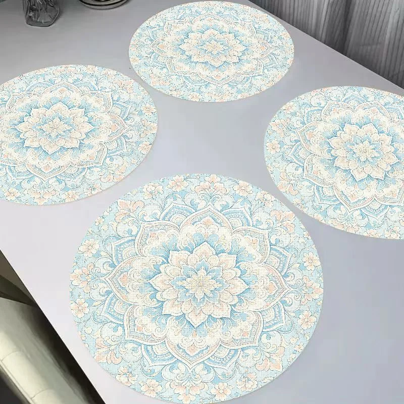 VIKAMA National Tide Red Blue Gold Plated Datura Round Linen Placemats Heat Resistant Wear-Resistant for Kitchen Dining Table