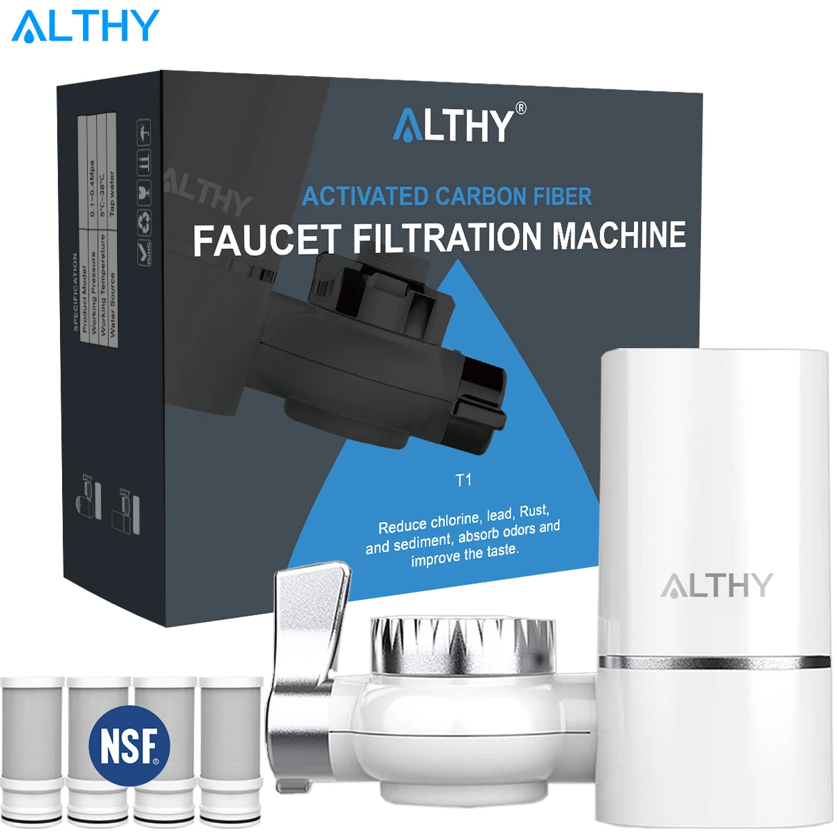 

ALTHY Faucet Tap Water Filter Purifier System, Reduces Lead, Chlorine & Bad Taste NSF Certified 320-Gallon Kitchen