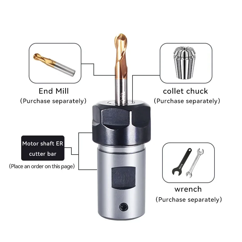 1PC Motor Shaft Spindle Extension Rod ER16 Collet Chuck Spindle Cutter Bar CNC Lathe Tools