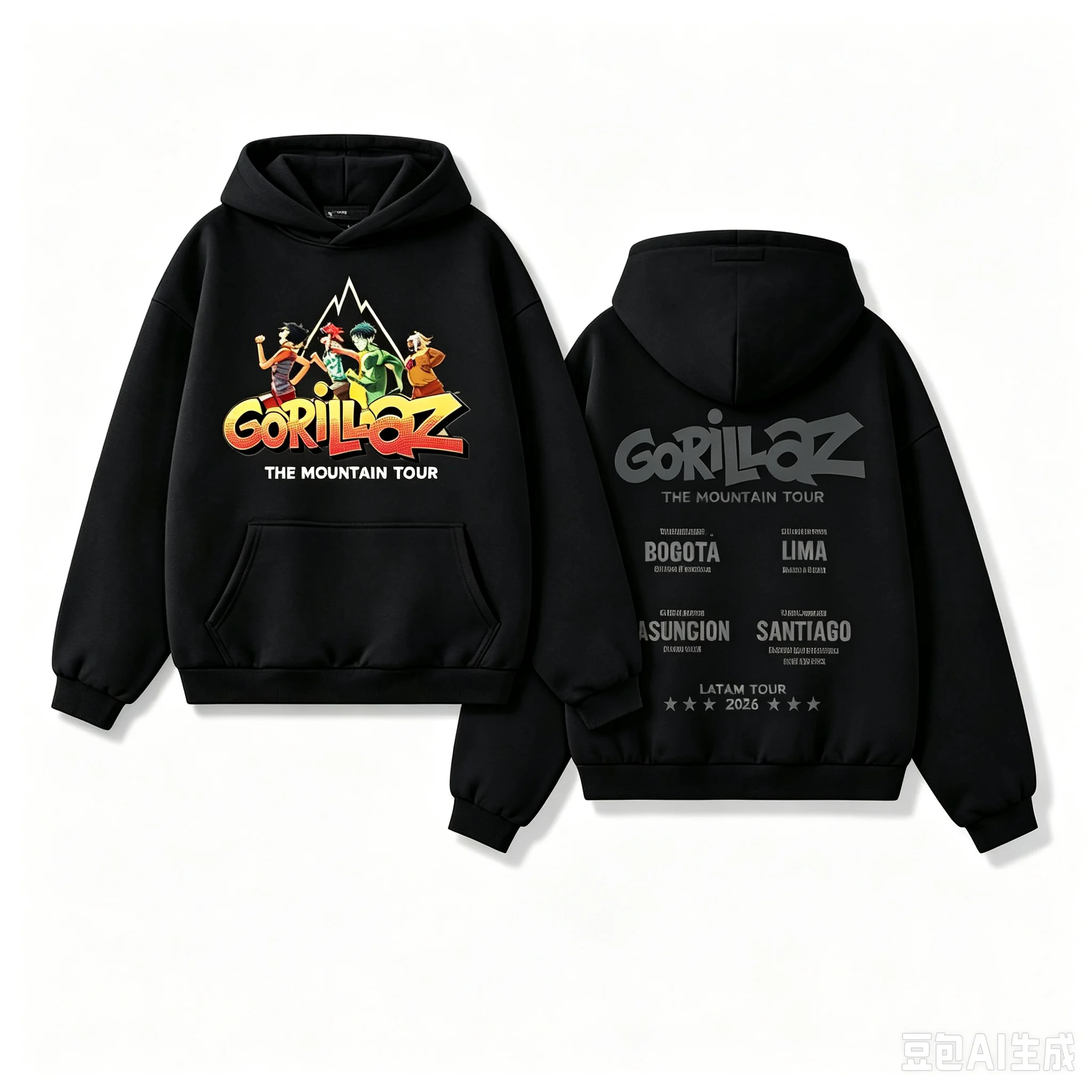 Gorillaz The Mountain Tour Unisex Hoodie Shirt Latin America Tour Manga Rock Band Fan Street Clothing Sweater