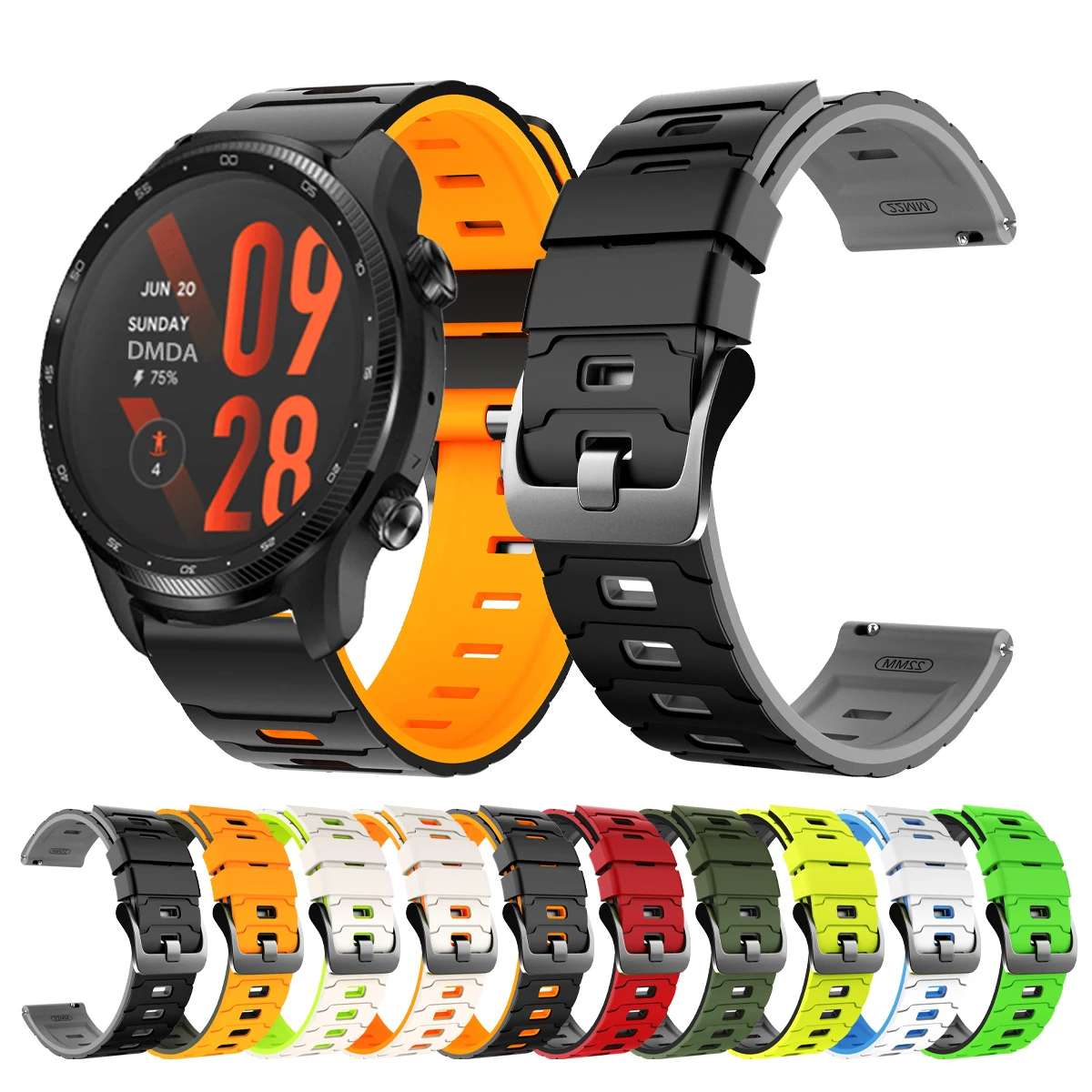 22mm Silikonarmband für TicWatch Pro 3 Ultra GPS/LTE Uhrenband für TicWatch Pro 3GPS GTW GTX E2 S2 2021 Sport-Armband