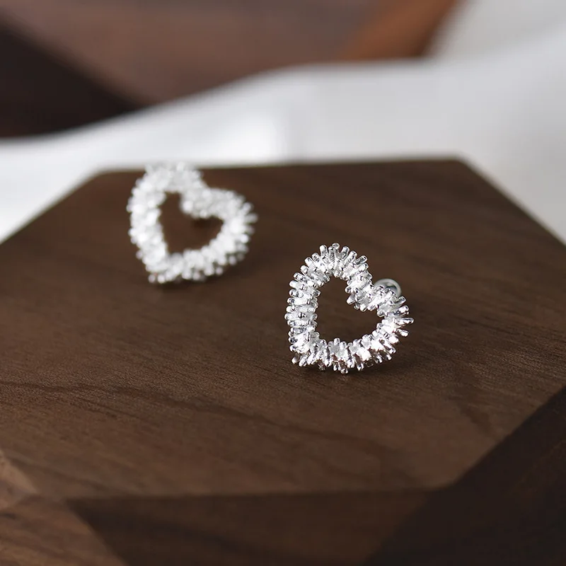 100% 925 Sterling Silver Love Heart Earrings for Woman Girl Simple Irregular Hollow Out Design Jewelry Party Gift Dropshipping