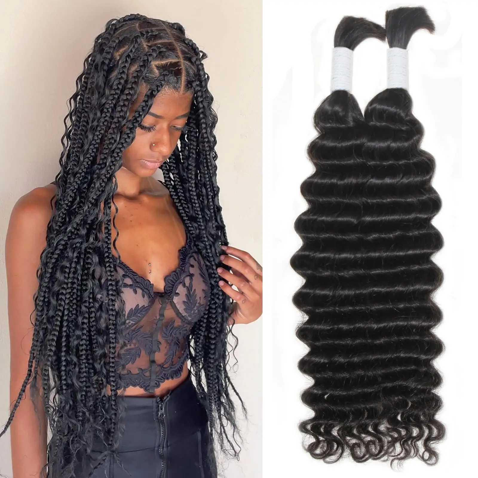 Human Braiding Hair Deep Wave Bulk Human Hair 100g No Weft Human Hair Bundles Micro Human Braiding Hair for Boho Braids