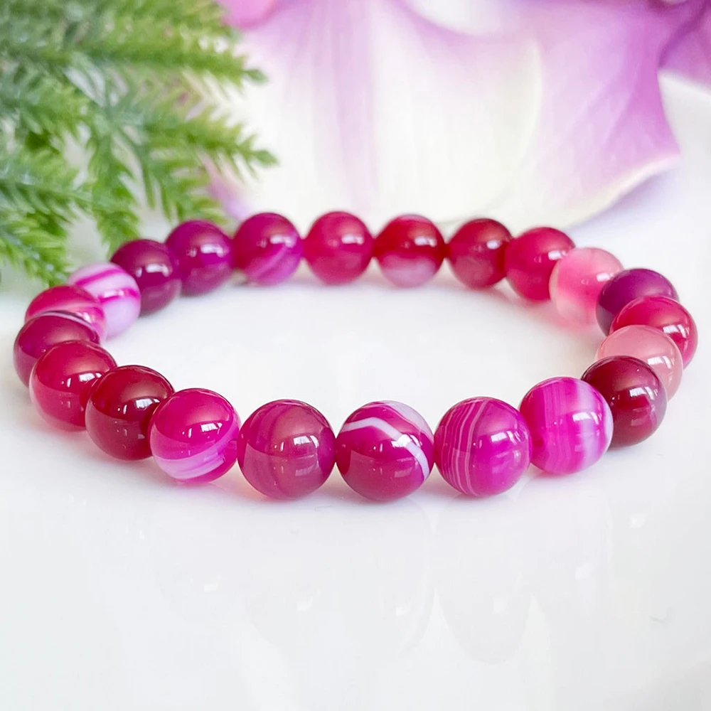 

MG1516-1 A Grade Stripe Pink Agate Gemstone Bracelet Healing Crystals Mala Bracelet Womens Negative Energy Protection Bracelet