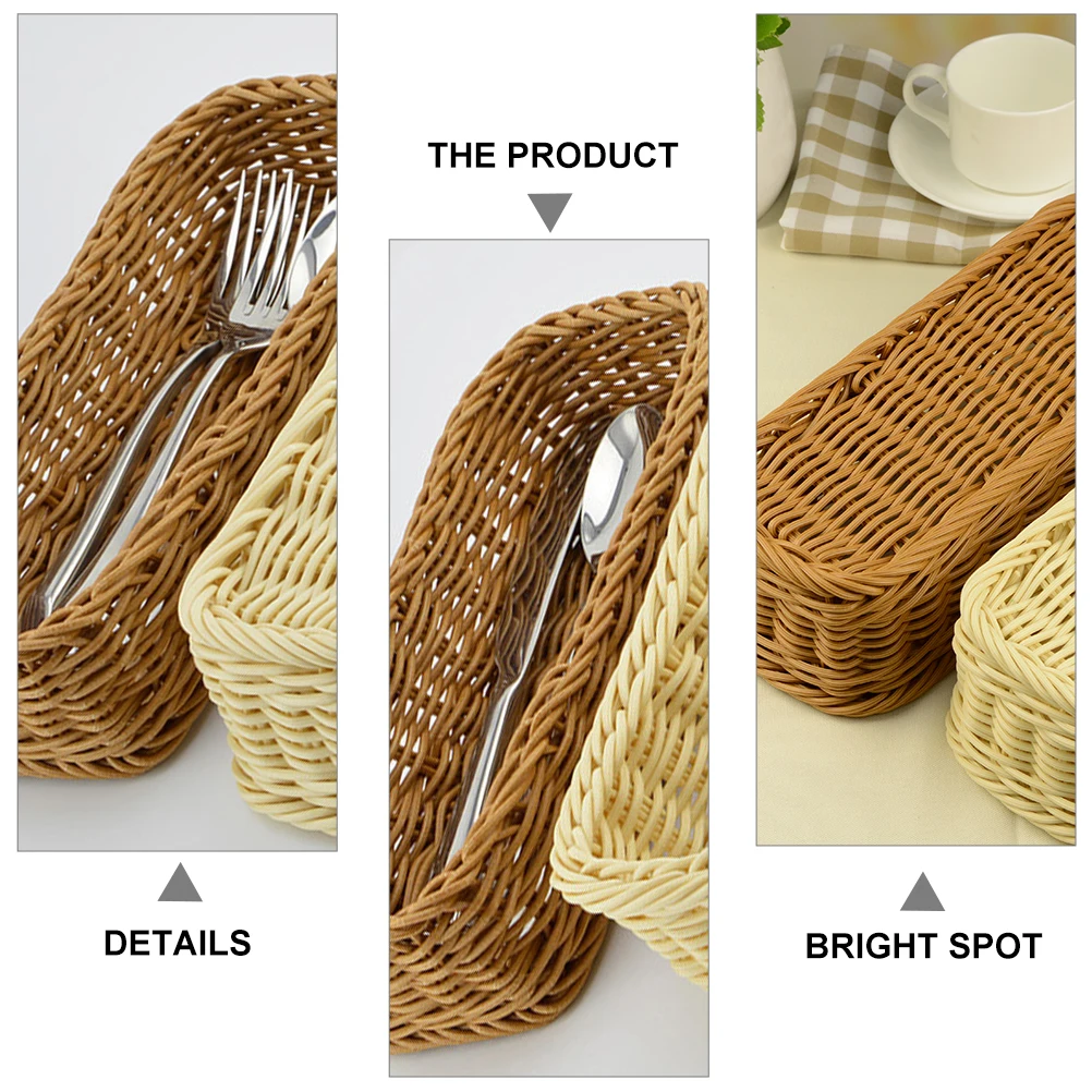 1pc Plastic Rattan Woven Basket Cutlery Storage Basket Chopsticks Holder Spoons Fork Storage Box Container Tableware Organizer