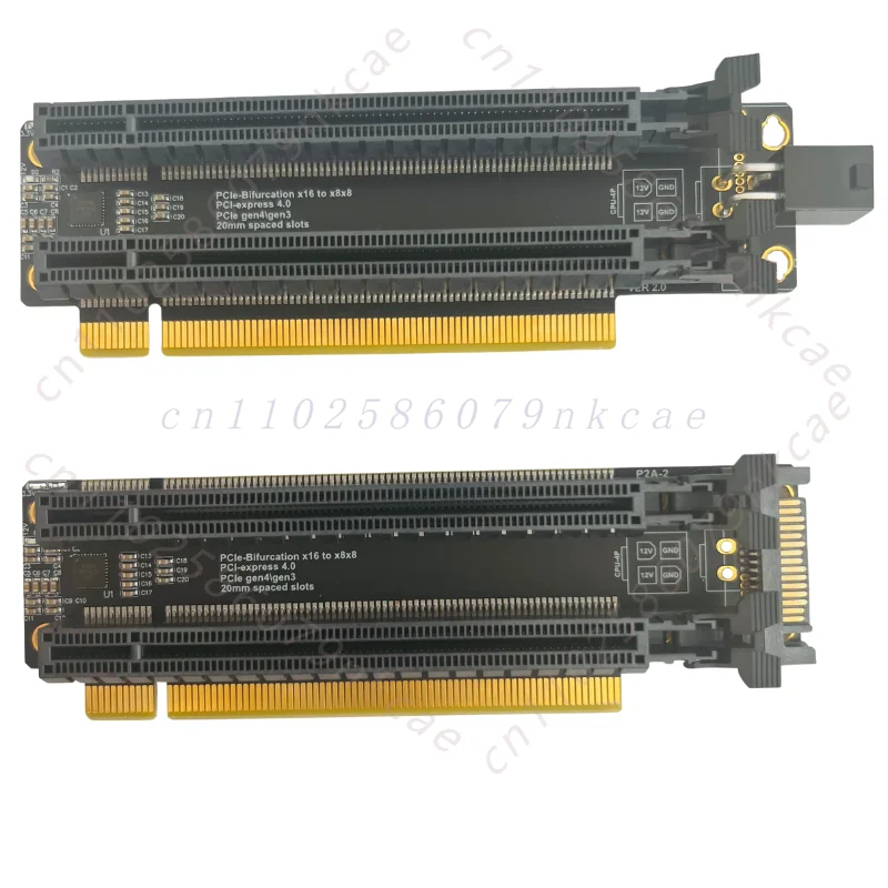 PCI-E 4.0 x16 to Dual x8 Splitter Bifurcation Card with Clock Buffer IC PCIe Gen3 Gen4 for GPU Mining Dual SSD Adapter Board