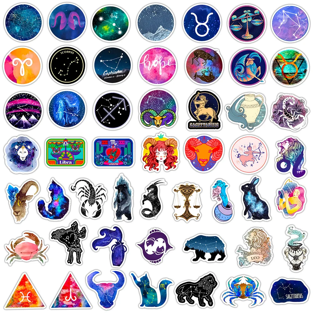 50Pcs Twelve Zodiac Constellation Cartoon Stickers Aesthetic Graffiti Sticker Water Bottle Suitcase Phone Decals Packing Toys