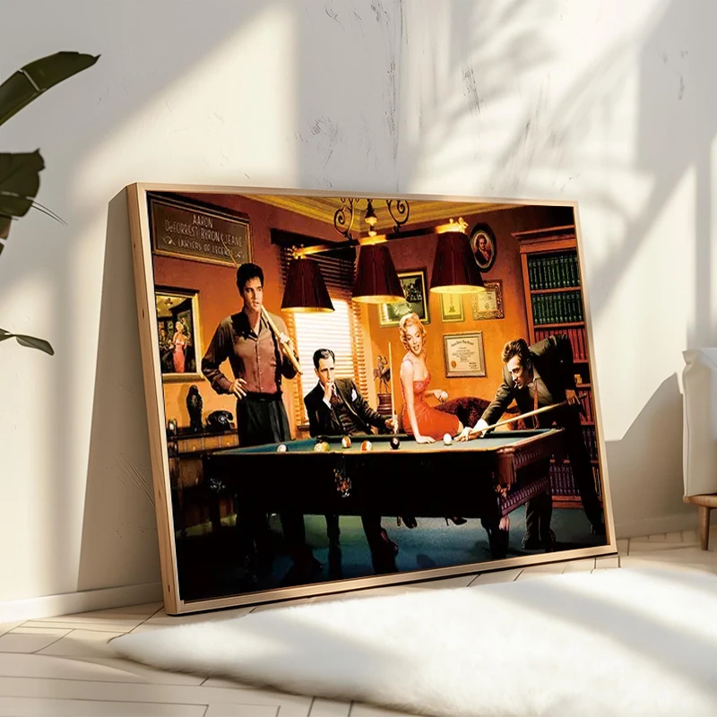 Classic Movie Character Star Play Billiards Playing Cards Painting Poster Prints Printed on Canvas for Room Home Bar Decor