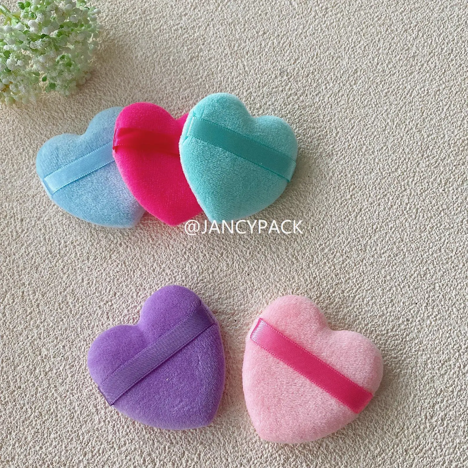 50pc Colorful Makeup Tool Soft Makeup Pure Body Face Pink Black White Velvet Heart Shape Cosmetic Makeup Powder Puff With Handle