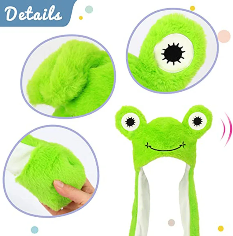 Glowing Animal Frog Hat Floppy Led Light Ears Moving Jumping Pop Up Beating Plush Dress Up Cartoon Cute Hat for Adult and Kids