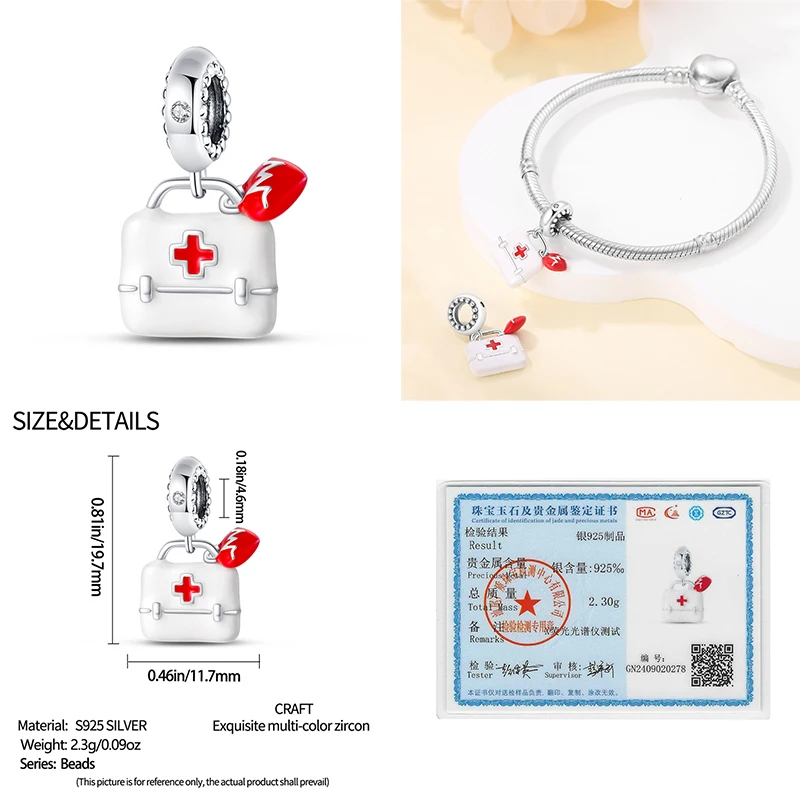 New 925 Sterling Silver Medical Kit Stethoscope Professional Series Charms Beads Fit Pan Original Bracelets DIY Jewelry Gifts