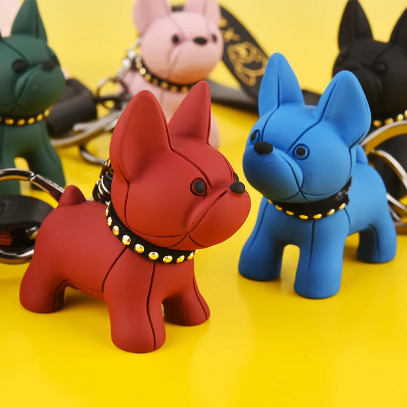 Fashion Punk French Bulldog Keychain PU Leather Dog Keychains for Women Bag Pendant Jewelry Trinket Men's Car Key Ring Key Chain
