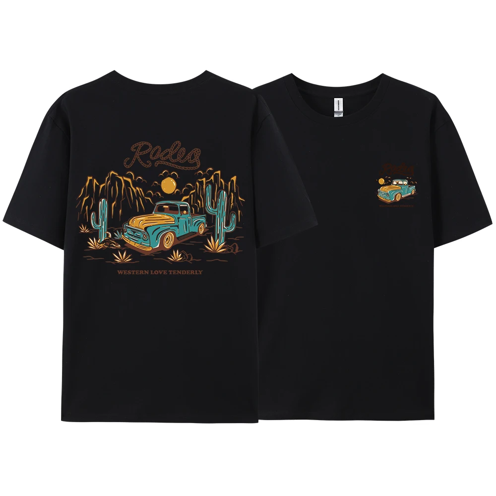 

Rodeg Western Love Tenderly Romantic Desert Men T Shirt Fashion Cotton T-Shirts Oversized Streetwear Summer Breathable Tops