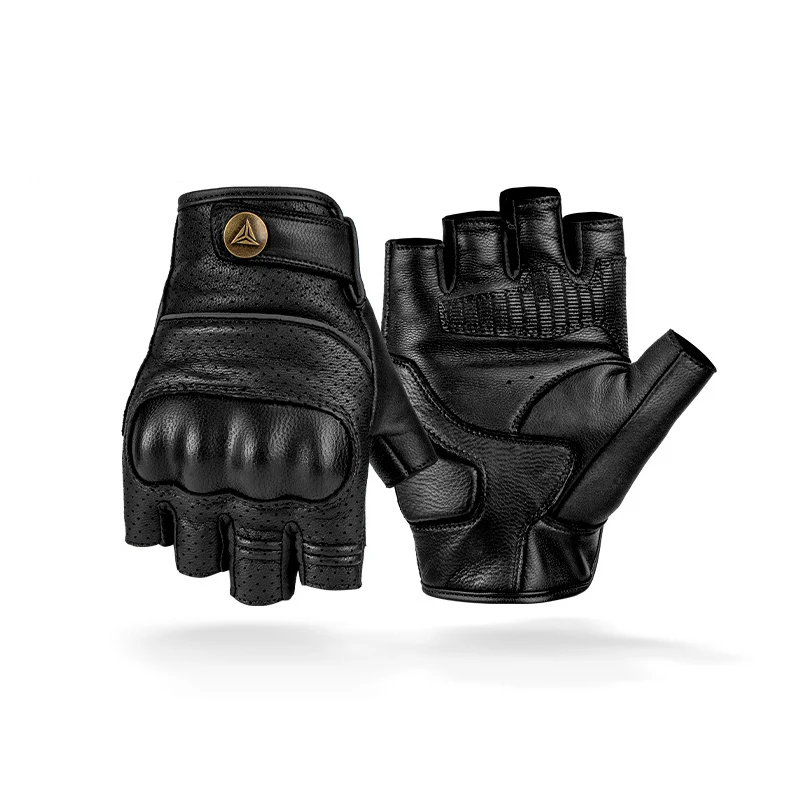 Summer Motocross Protective Gear Goatskin Leather Half finger Riding Gloves Outdoor Sports Gloves Breathable Motorcycle Gloves