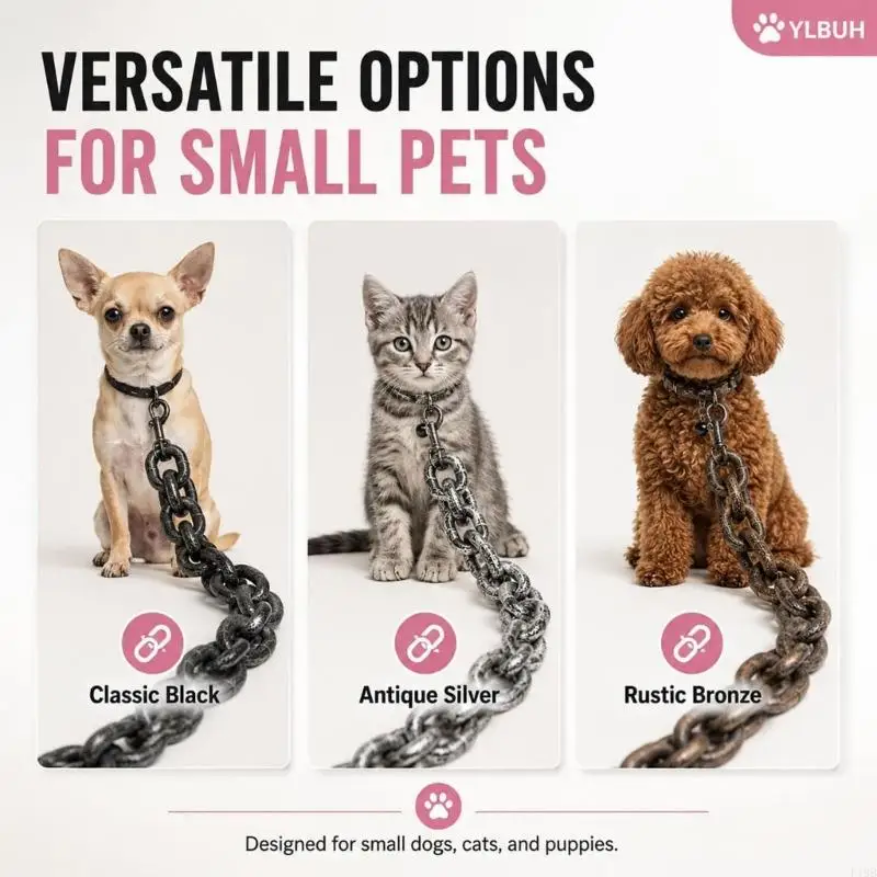 F19B Easy-Carry Chain-Style Dog Line with Faux Metal Finish, 1.8 m Walking Cord, Grip Hold and Turn Clip Use Daily Fit