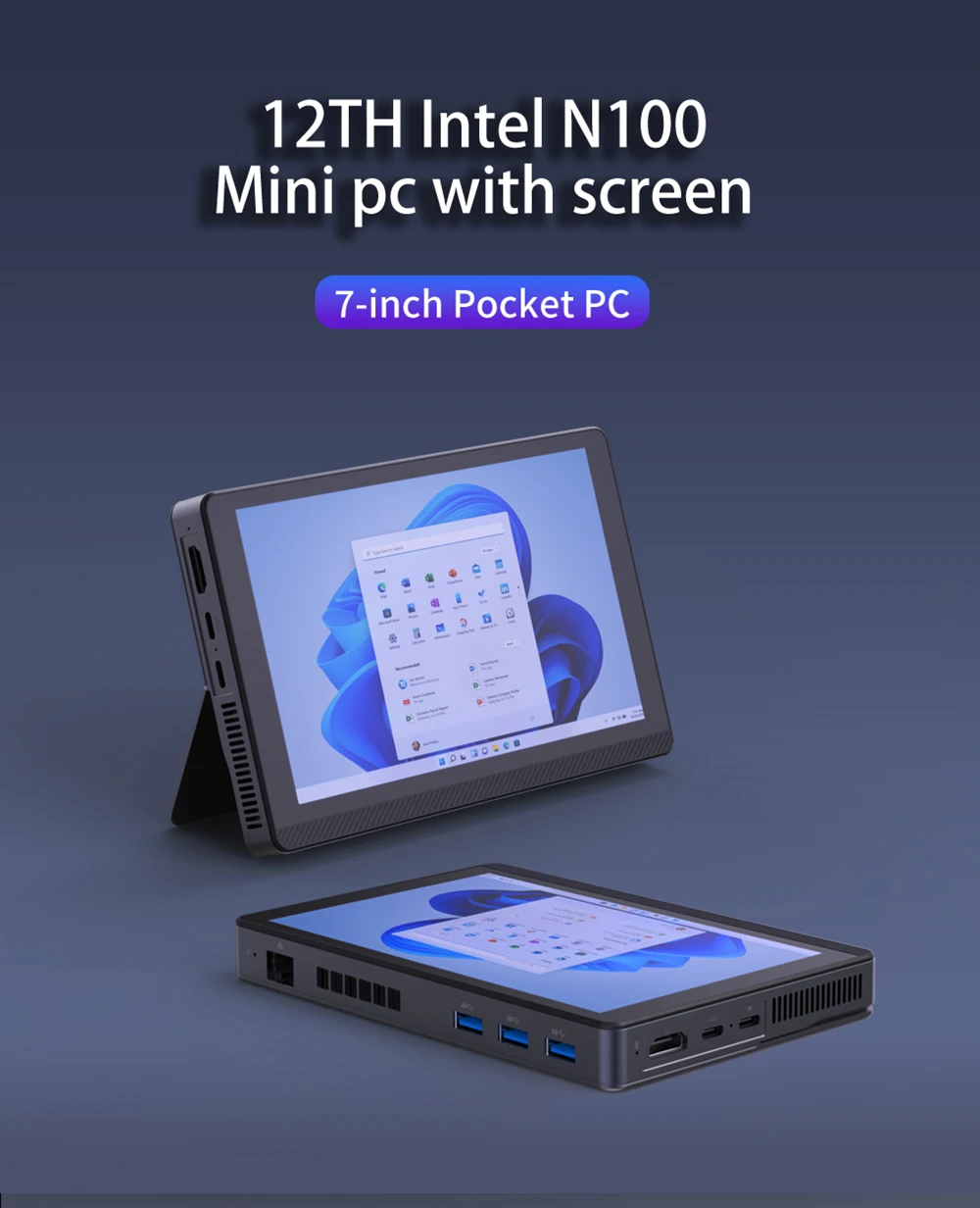 7 นิ้ว Touch หน้าจอ IPS Mini PC Intel N100 N200 16G LPDDR5 RAM Type-C HD WIFI6 Bluetooth5.2 กระเป๋าคอมพิวเตอร์ Windwos11 กล่องทีวี