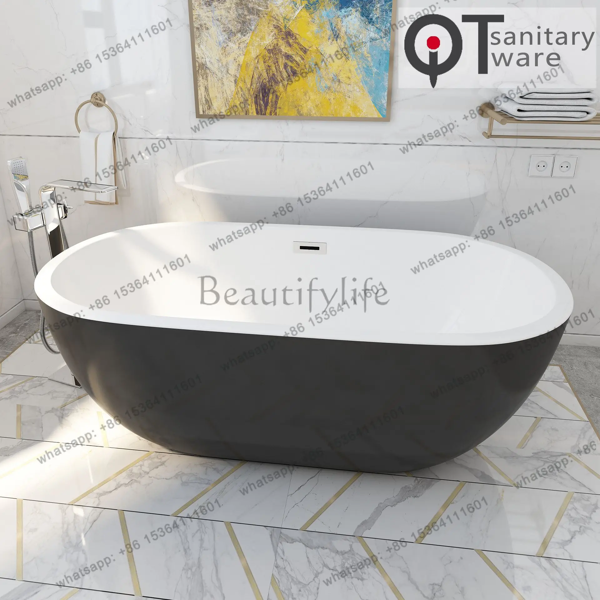 Hotel home bed and breakfast oval acrylic independent bathtub, narrowed chassis type QT-065