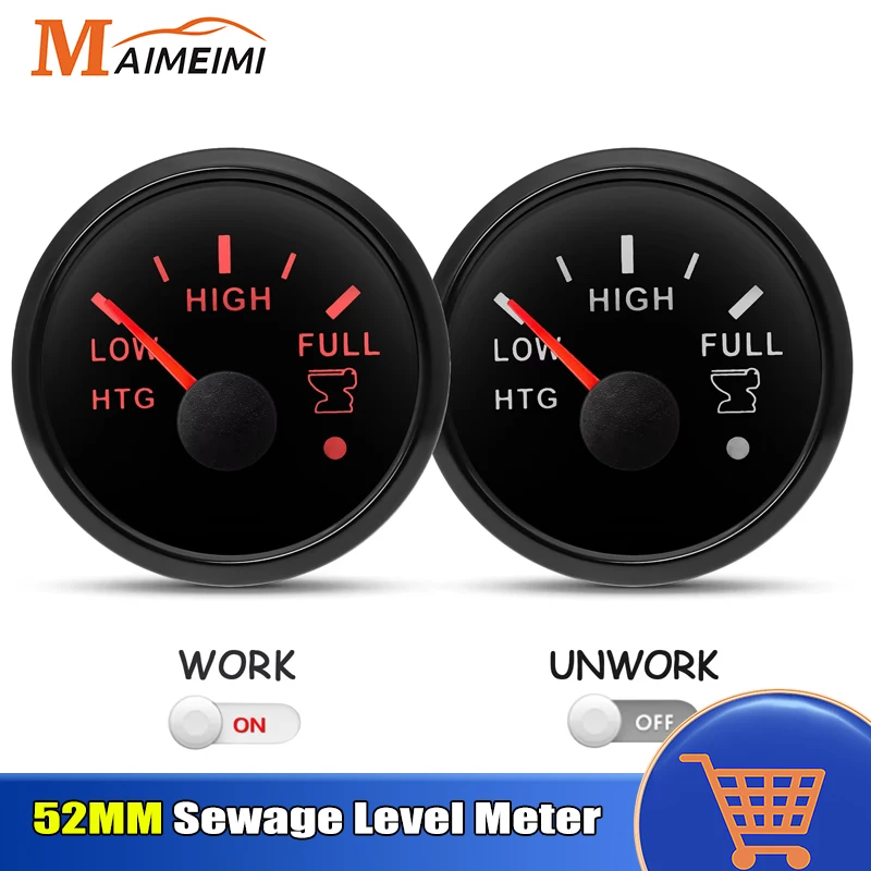 

52 мм HTG манометр с сигнализацией 0-190 Ом 240-33 Ом измеритель уровня сточных вод, удерживающий датчик уровня в баке для автомобиля, морской лодки, красная подсветка