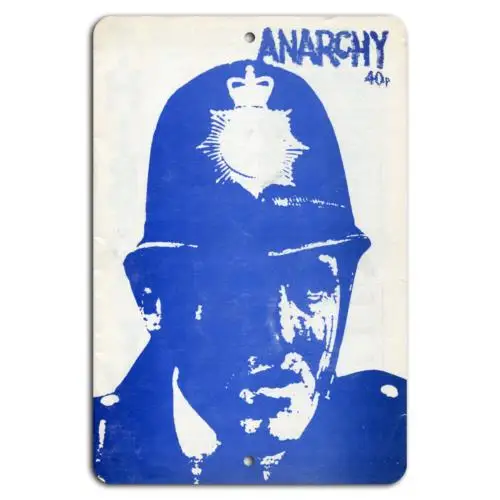 Vintage Anarchy: Bold Blue Revolution on Metal Sign