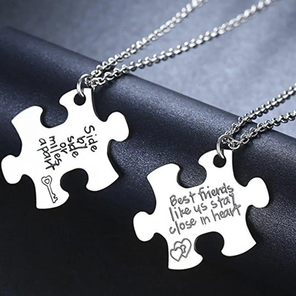 Stitching Puzzle Necklace Set for Best Friends – Titanium Steel Split Matching Friendship Necklaces, Creative Geometry Gift