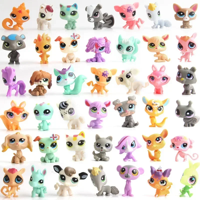 10PCS Zufällige Tier Stehende LPS Spielzeug Kurze Haare Katze Collie Dackel Spaniel Deutsche Dogge Action-figuren Pet Shop