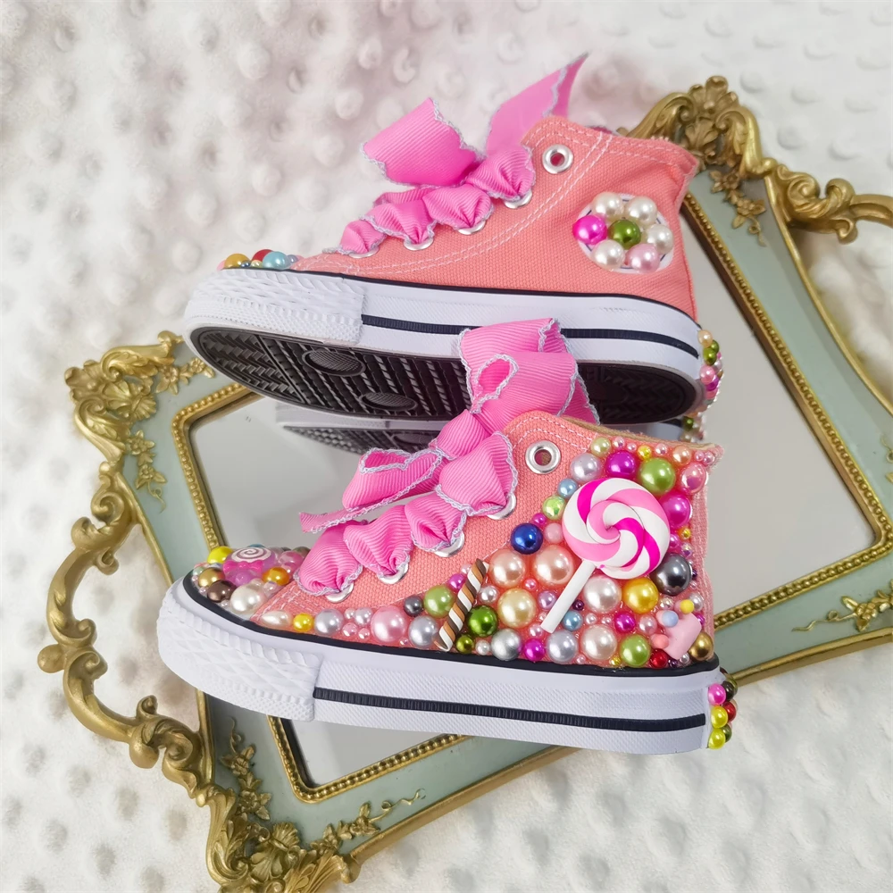 Dusty Pink JOJO siwa Lollipop Candy New Year Party Canvas Shoes Christmas Candyland Beautiful Pearly Toddler Brand Sneakers