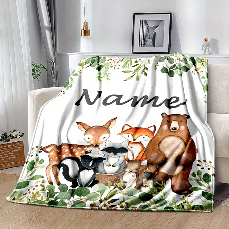 Charmante individuelle Gestaltung, personalisierte Waldtier-Flanelldecke – individueller Name, weich und leicht, geeignet für Schlafzimmer