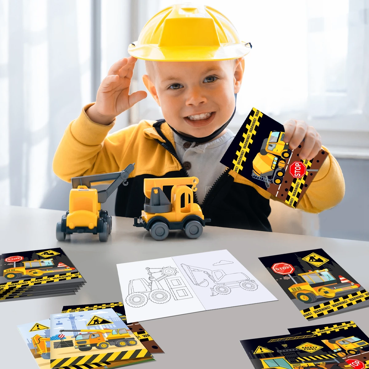 Coloring Doodle Book Construction Watercolor Painting Excavator Tractor Engineering Vehicle Party Decoration Kids Baby Shower