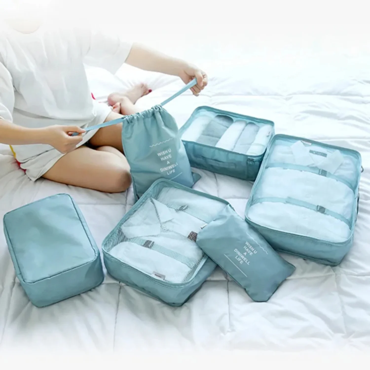 6PCS/SET Waterproof Travel Bags Clothes Luggage Organizer Quilt Blanket   Suitcase Pouch Packing Cube Bags