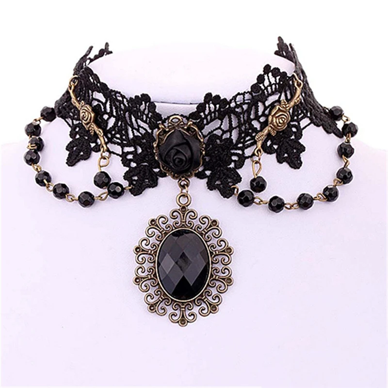 Gothic Victorian Choker Necklace Vintage Tattoo Tassel Punk Style Lace Pendant Wedding Jewelry Women False Collar Statement