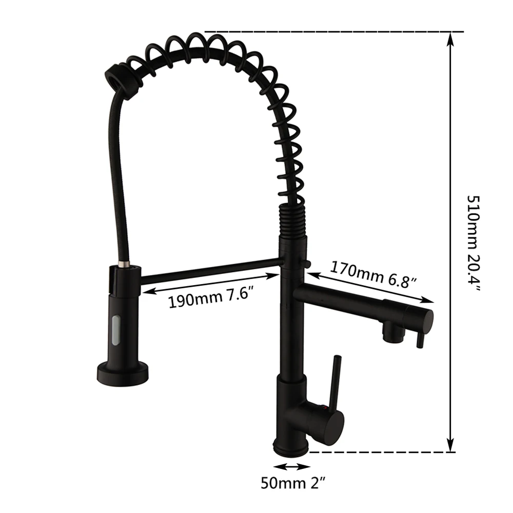 Imagem -02 - Kemaidi Black Spring Pull Down Torneira de Pia de Cozinha Hot & Cold Water Mixer Crane Tap com Bica Dupla Deck Montado Torneiras Torneiras