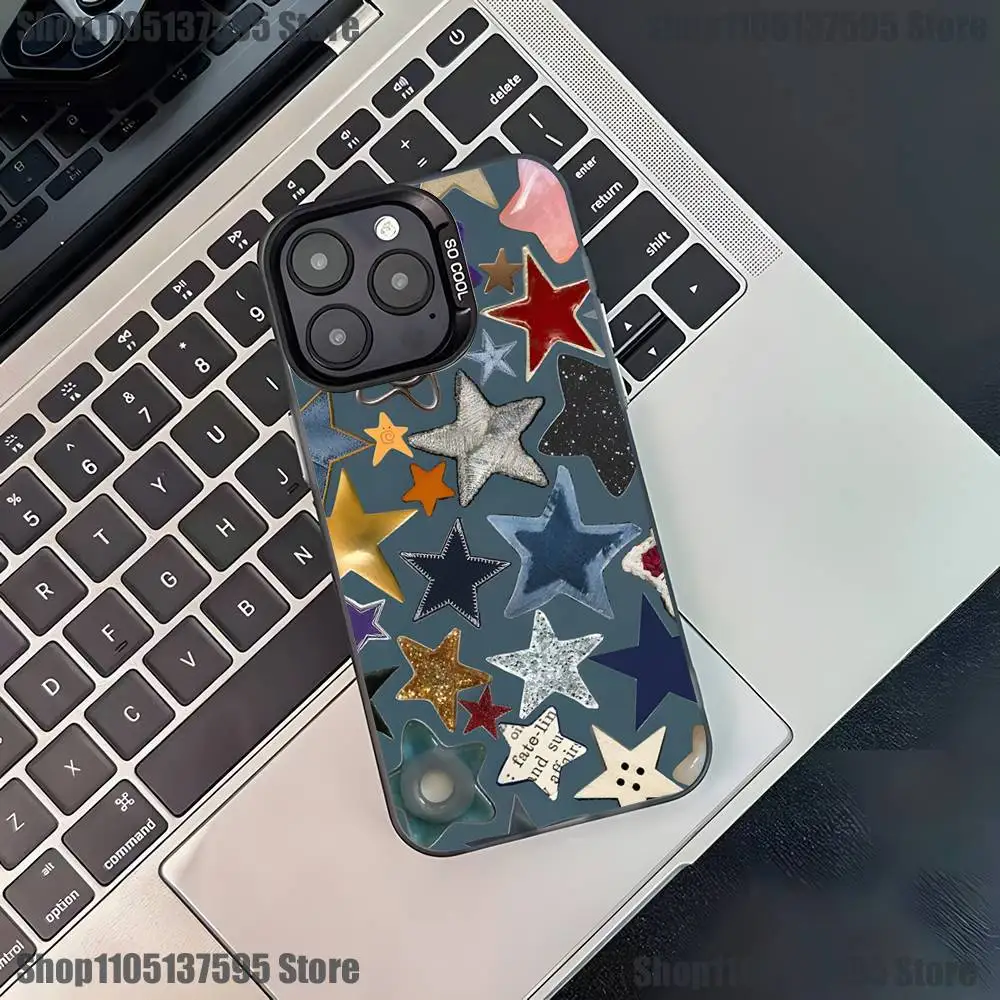 Custodia per telefono Star colorata per iPhone 17,16,15,14,13,12,11,Pro,XS,Max,Plus,Mini,SE4,E Cover antiurto nera opaca