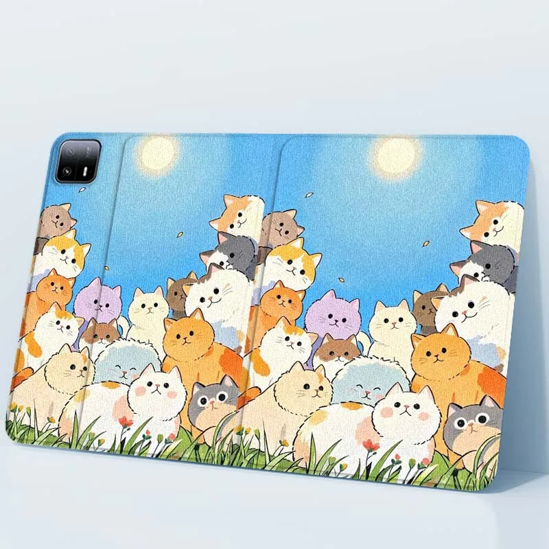 Cartoon Cute Cat Art For Xiaomi Redmi Mi Pad 4 5 6 6s 7 7s SE Pro 2 11 Plus Max 12.4 11 11.2 12.5 8.7 inch Tablet Case view 2