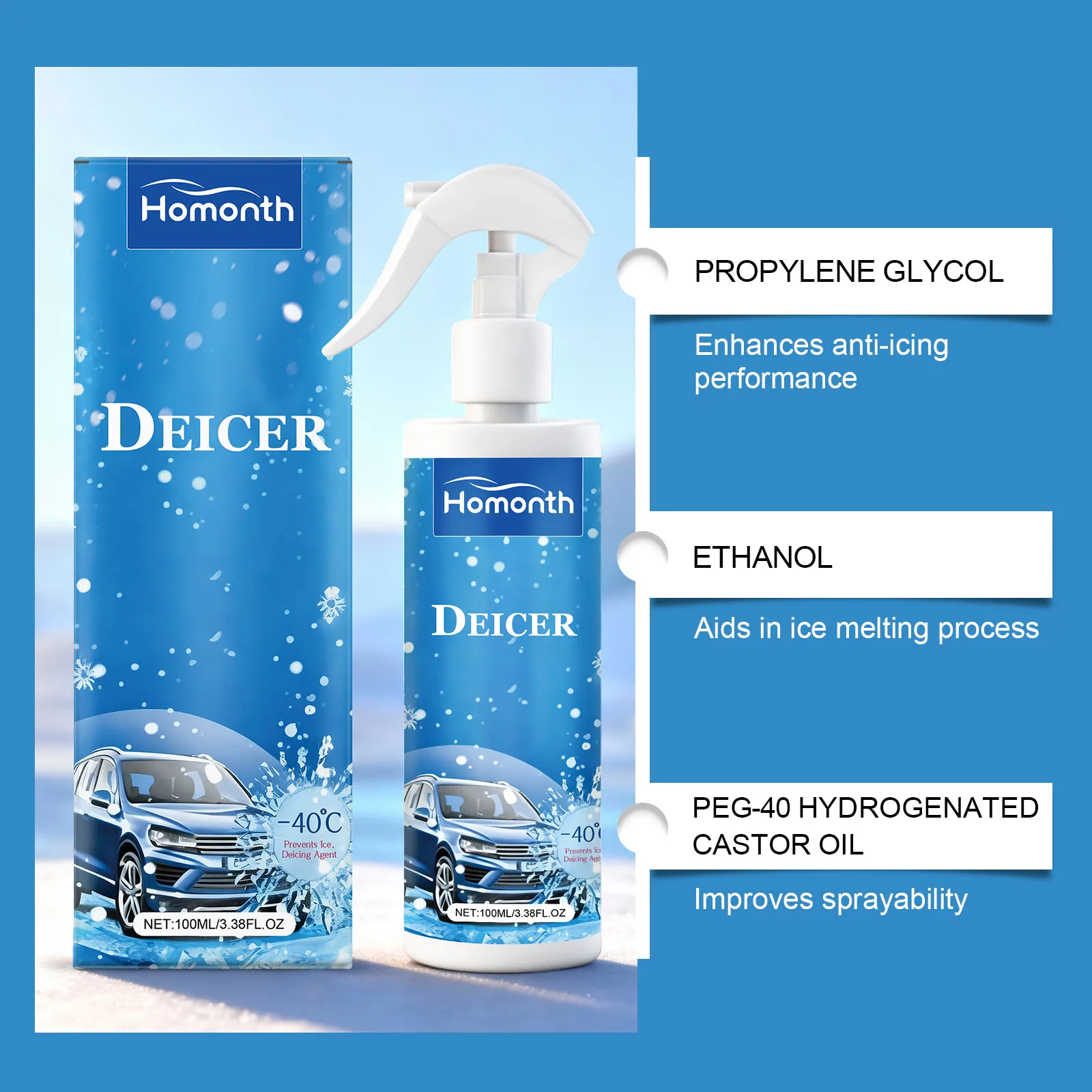 Immagine 5: Spray per sciogliere la neve e il ghiaccio: specifico per parabrezza e specchi per auto, antigelo, fusione rapida, spray portatile