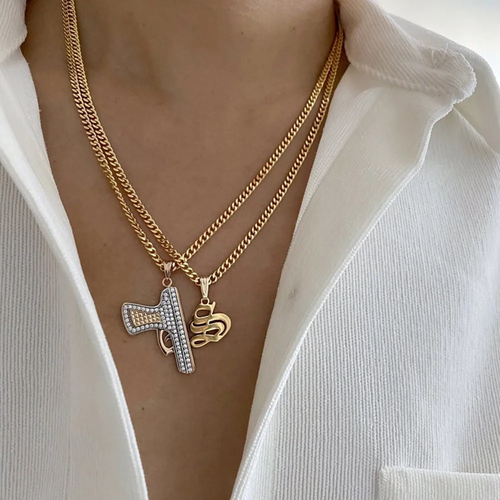 Gothic Initial Chain Choker Necklace Letter Old English Z A B C D Summer Famme Jewelry Stainless Steel Pendant Necklaces Gift