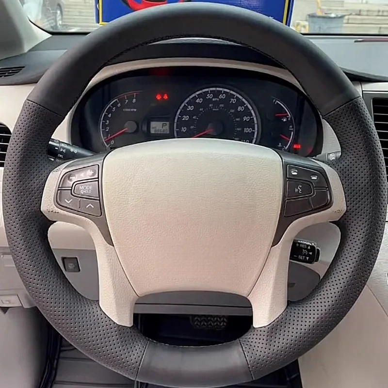 

Custom Hand Sewing Anti-slip Genuine Leather Car Steering Wheel Cover For Toyota Sienna III 2010-2014 Volant Interior Accessorie