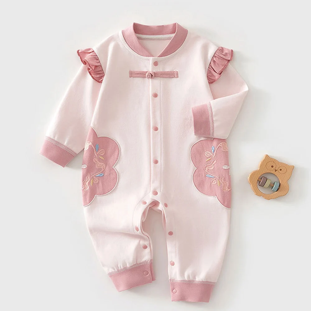 

Infant Girl Christmas Romper Combed Cotton Flower Embrodiery Princess 1st Birthday Baby Long Sleeve Jumpsuits Newborn Clothing