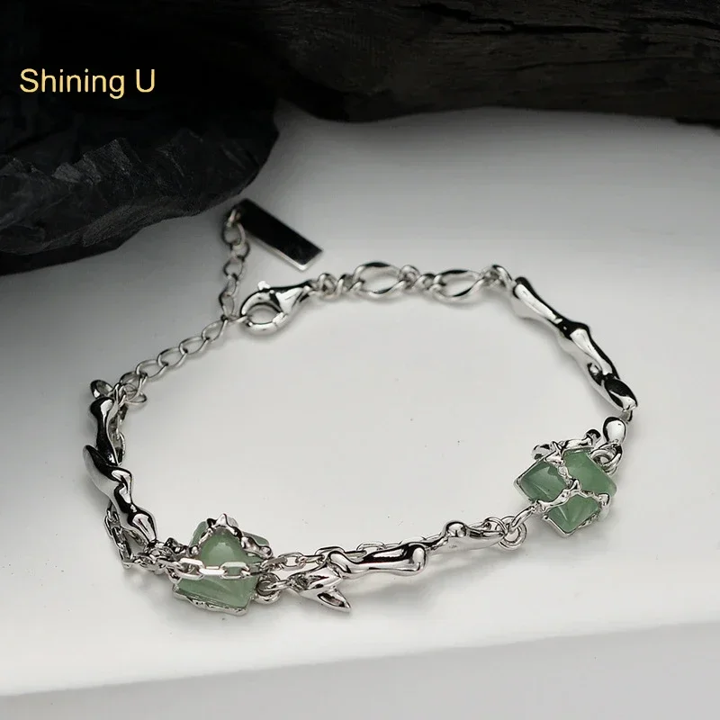 Shining U S925 Silvers Square Jade Bracelet for Women New Chinese Style Fine Jewelry Summer Gift