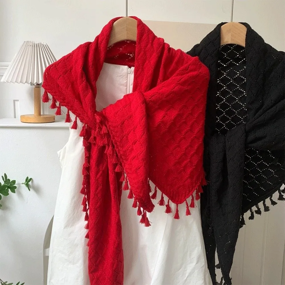 

Новый ажурный зимний треугольный шарф, вязаный теплый вязаный шарф-шаль, мягкая корейская накидка на шею для женщин