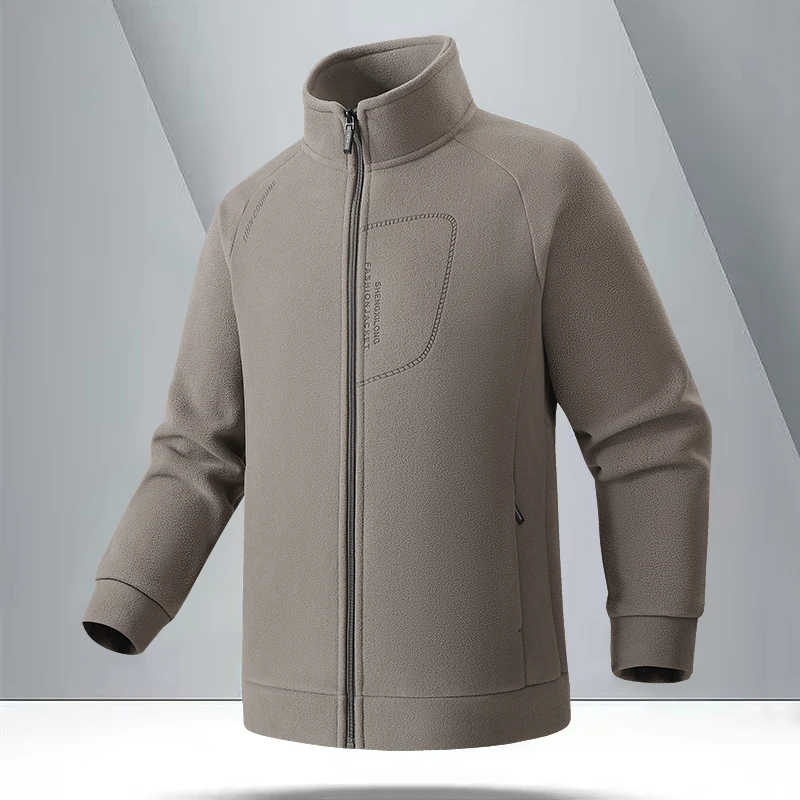 سترة الصيد المألوف الدافئة جاكيت من الصوف رجالي الوقوف طوق سترة سميكة القطبية الصوف معطف منتصف العمر سترة فضفاضة #1