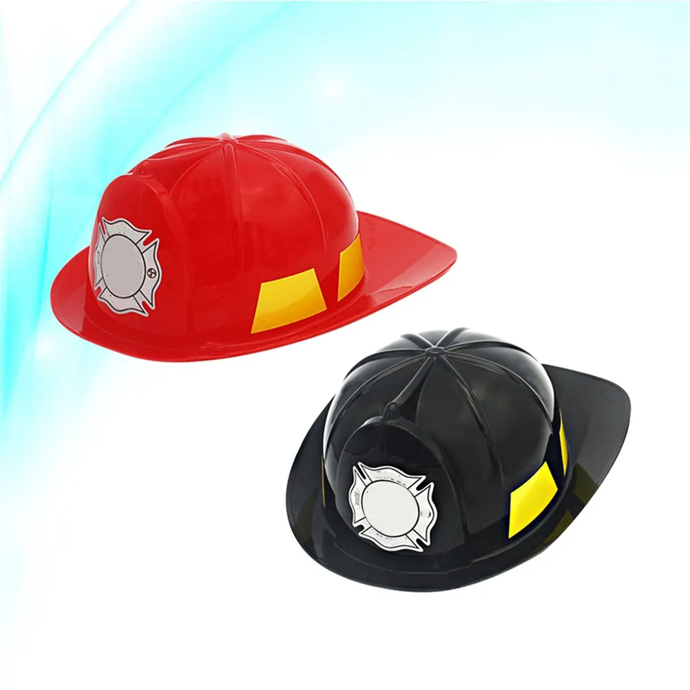 2Pcs Simulation Firefighter Pretend Role Play Hat Educational Creative Children Construction Red Black Construction Toy